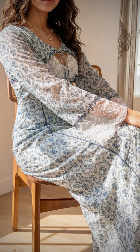 جلابيه دانتيل مع تطريز فيونكات