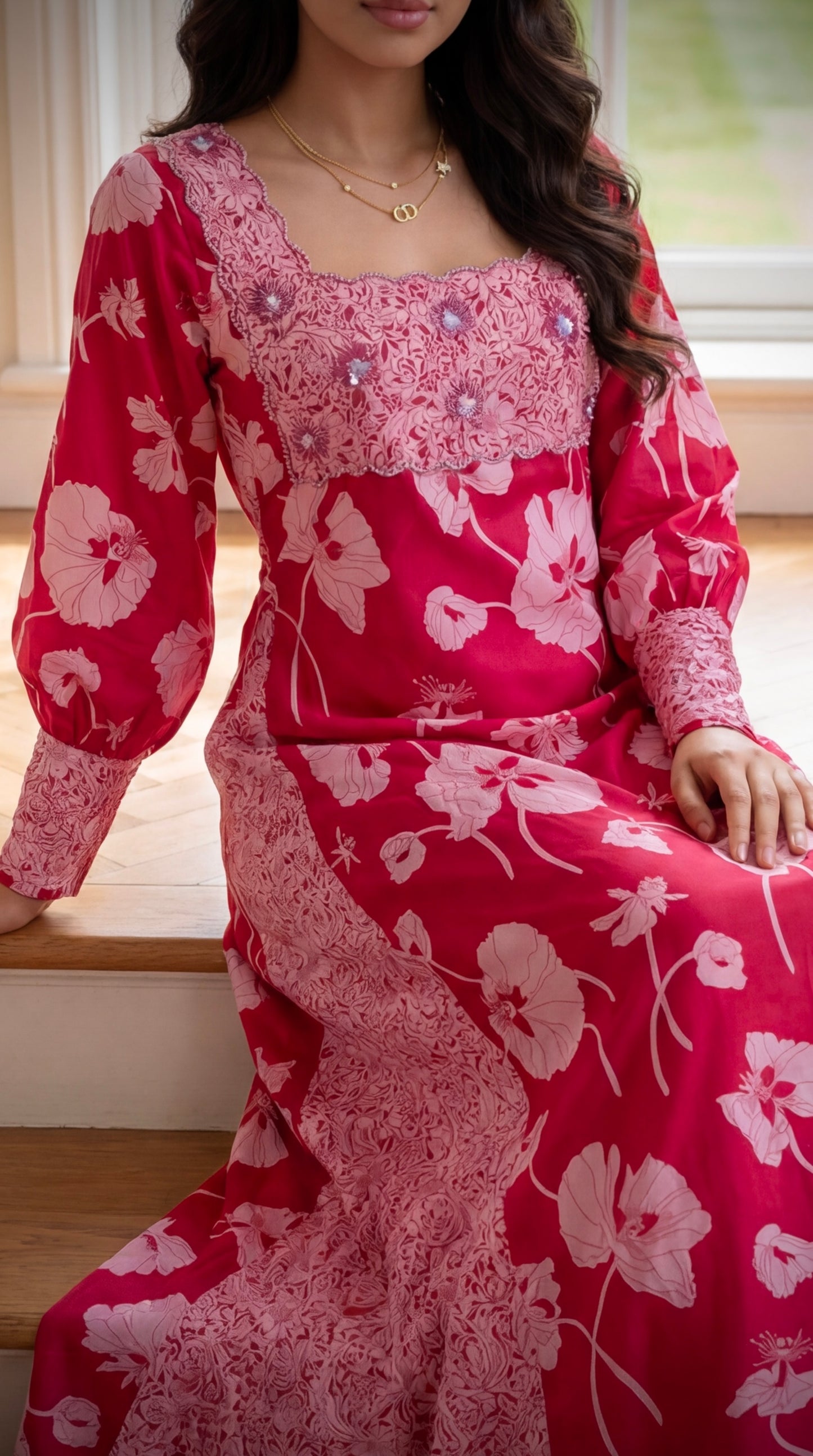 جلابيه دمج مع شغل شك